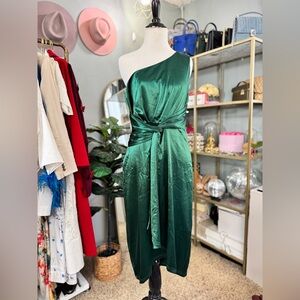 One shoulder satin tie cocktail dress